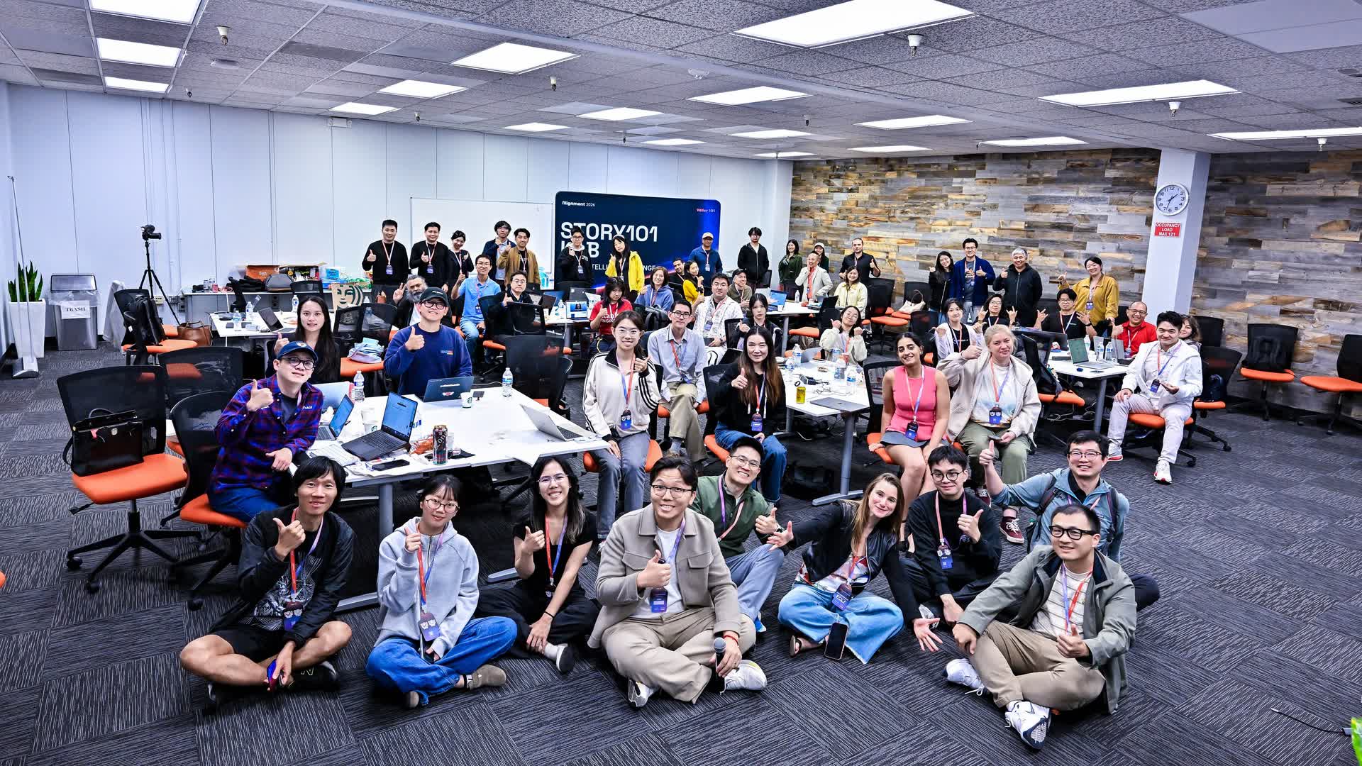 Everyone in the room at the close of the lab day, STORY101 LAB at Alignment 2026